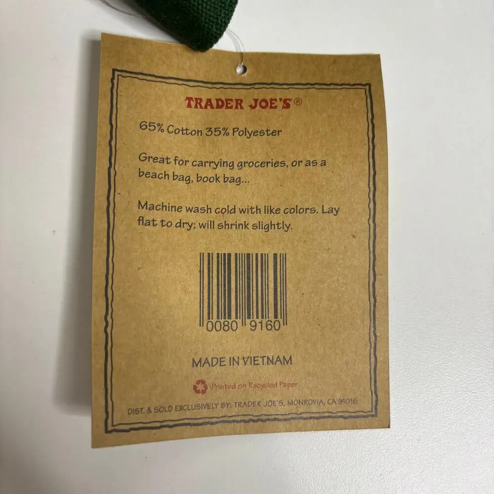Lot 2x Trader Joe’s Canvas Tote Bag Green Red Grocery Shopping Eco Reusable NWT! - Picture 7 of 7